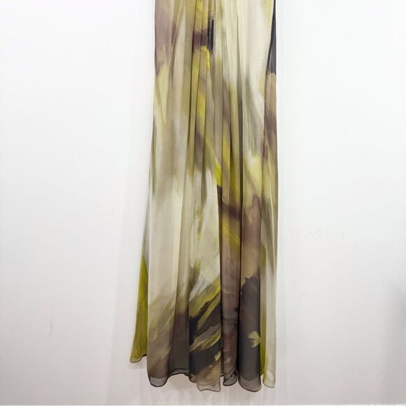 Hoaglund Green Brown 100% Silk Whimsical Earth tone Flowy Halter Maxi Dress NEW - Picture 4 of 16